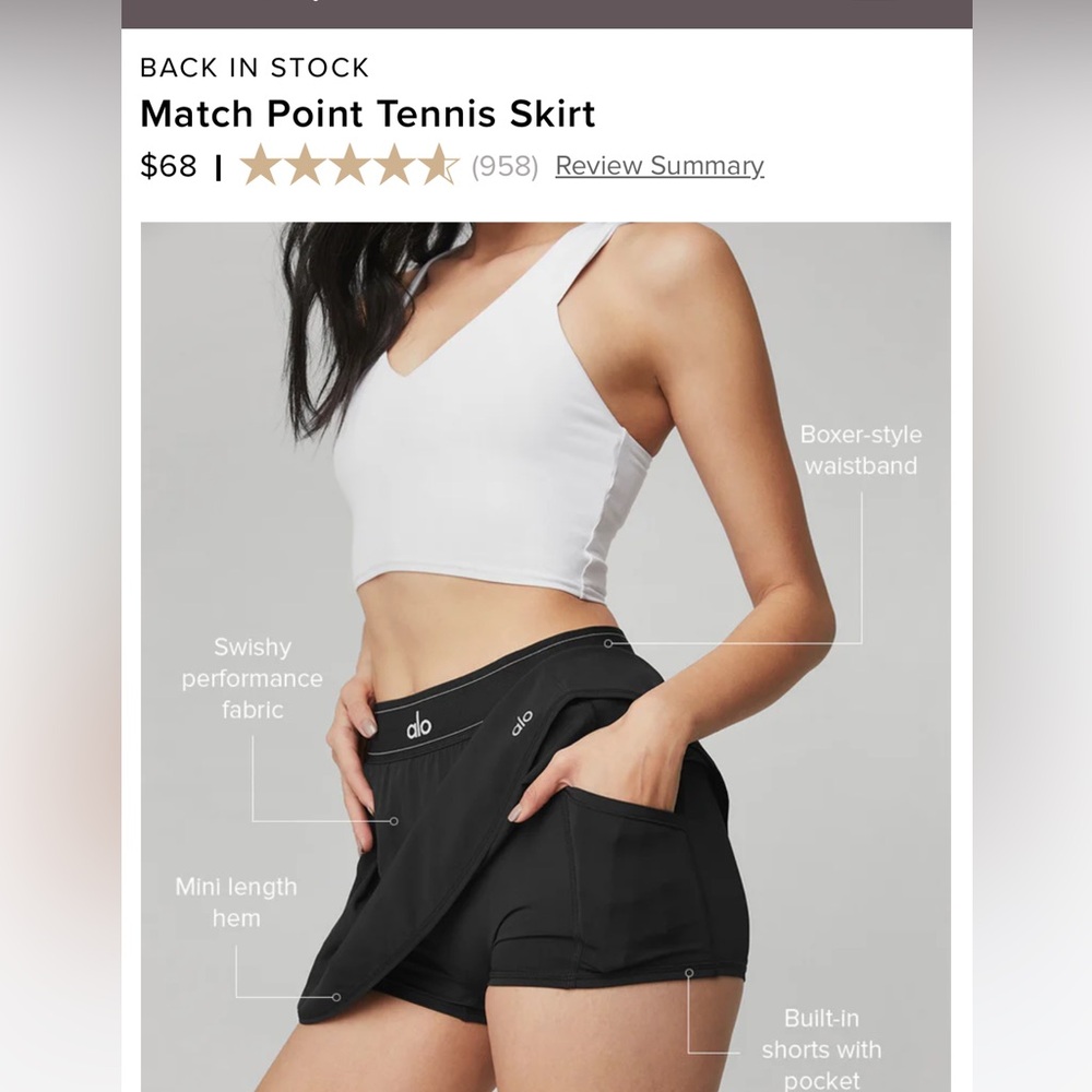 Alo Match Point skirt in black size medium like new